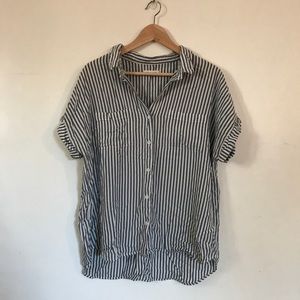 Navy and white striped oversized top